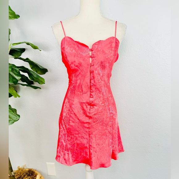 Vintage Victoria’s Secret Coral Pink Satin Button Down Slip Lingerie Dress - Picture 1 of 7